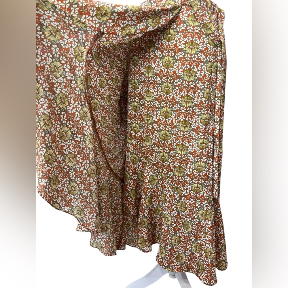 Max Studio Floral Faux Wrap Midi Skirt XL Ruffle High Low Hem Side Tie NWT - Picture 8 of 10
